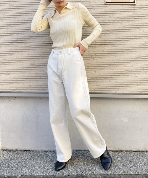CLEA(クレア)の「スキッパーセミワイドリブニット(ニット/セーター・レディース・ホワイト/ブラック/グリーン/アイボリー・FREE)」の22枚目の写真