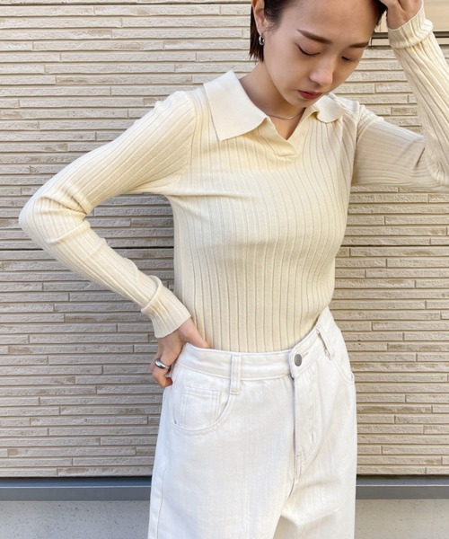CLEA(クレア)の「スキッパーセミワイドリブニット(ニット/セーター・レディース・ホワイト/ブラック/グリーン/アイボリー・FREE)」の20枚目の写真