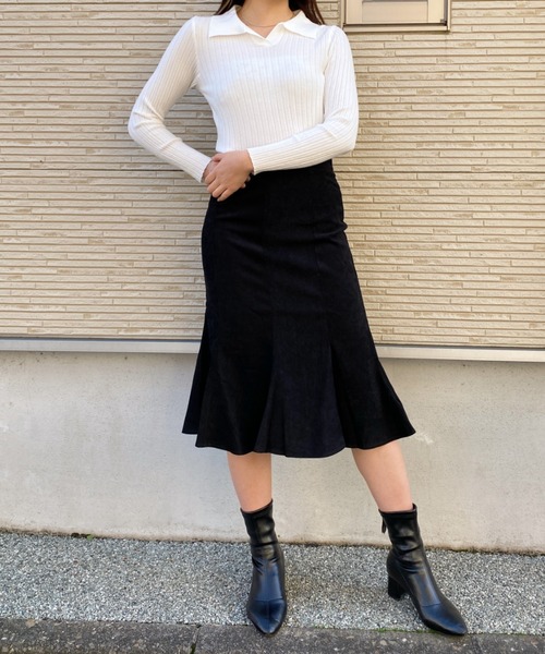 CLEA(クレア)の「スキッパーセミワイドリブニット(ニット/セーター・レディース・ホワイト/ブラック/グリーン/アイボリー・FREE)」の8枚目の写真