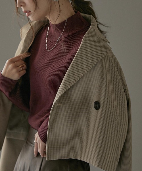 Fashion Letter（ファッションレター）の「チクチクしないハイネックコットンリブニットトップス（ニット/セーター・レディース・杢グレー/グレイッシュベージュ/ダークグリーン/バーガンディー/ブラック・LL～3L/M～Ｌ/4L～5L）」の5枚目の写真