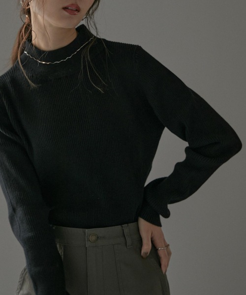 Fashion Letter（ファッションレター）の「チクチクしないハイネックコットンリブニットトップス（ニット/セーター・レディース・杢グレー/グレイッシュベージュ/ダークグリーン/バーガンディー/ブラック・LL～3L/M～Ｌ/4L～5L）」の2枚目の写真