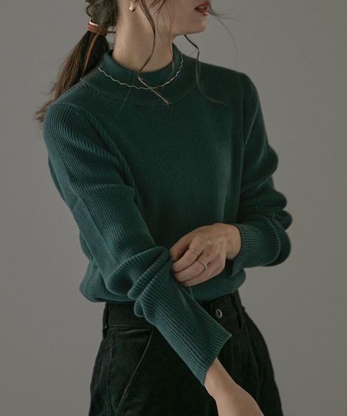 Fashion Letter（ファッションレター）の「チクチクしないハイネックコットンリブニットトップス（ニット/セーター・レディース・杢グレー/グレイッシュベージュ/ダークグリーン/バーガンディー/ブラック・LL～3L/M～Ｌ/4L～5L）」の4枚目の写真