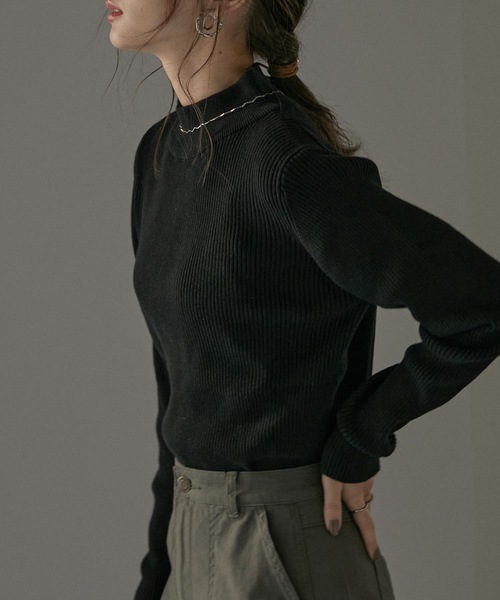 Fashion Letter（ファッションレター）の「チクチクしないハイネックコットンリブニットトップス（ニット/セーター・レディース・杢グレー/グレイッシュベージュ/ダークグリーン/バーガンディー/ブラック・LL～3L/M～Ｌ/4L～5L）」の11枚目の写真