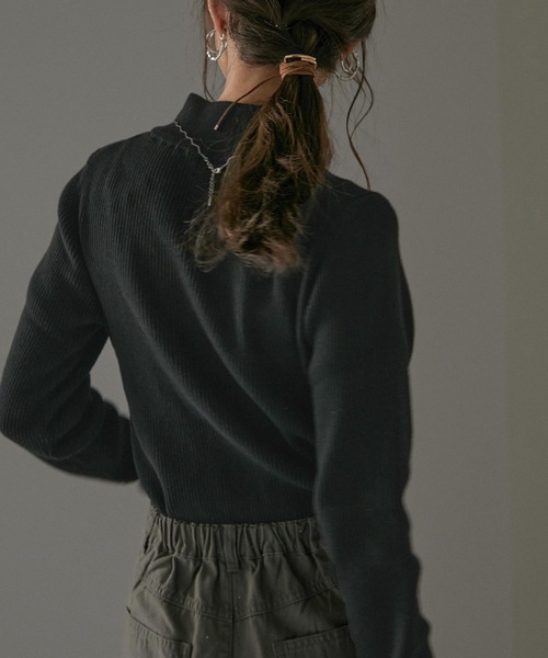 Fashion Letter（ファッションレター）の「チクチクしないハイネックコットンリブニットトップス（ニット/セーター・レディース・杢グレー/グレイッシュベージュ/ダークグリーン/バーガンディー/ブラック・LL～3L/M～Ｌ/4L～5L）」の6枚目の写真