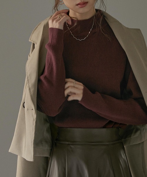 Fashion Letter（ファッションレター）の「チクチクしないハイネックコットンリブニットトップス（ニット/セーター・レディース・杢グレー/グレイッシュベージュ/ダークグリーン/バーガンディー/ブラック・LL～3L/M～Ｌ/4L～5L）」の12枚目の写真