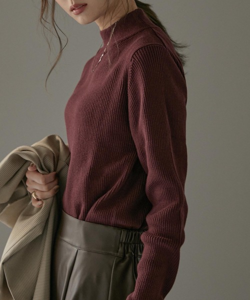 Fashion Letter（ファッションレター）の「チクチクしないハイネックコットンリブニットトップス（ニット/セーター・レディース・杢グレー/グレイッシュベージュ/ダークグリーン/バーガンディー/ブラック・LL～3L/M～Ｌ/4L～5L）」の7枚目の写真