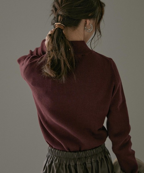 Fashion Letter（ファッションレター）の「チクチクしないハイネックコットンリブニットトップス（ニット/セーター・レディース・杢グレー/グレイッシュベージュ/ダークグリーン/バーガンディー/ブラック・LL～3L/M～Ｌ/4L～5L）」の17枚目の写真