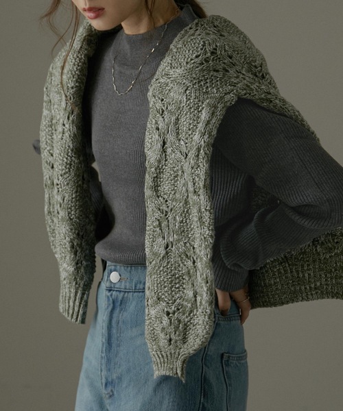 Fashion Letter（ファッションレター）の「チクチクしないハイネックコットンリブニットトップス（ニット/セーター・レディース・杢グレー/グレイッシュベージュ/ダークグリーン/バーガンディー/ブラック・LL～3L/M～Ｌ/4L～5L）」の8枚目の写真