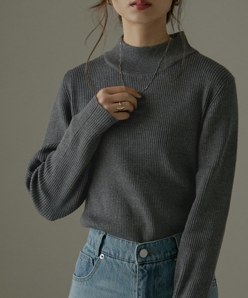 Fashion Letter（ファッションレター）の「チクチクしないハイネックコットンリブニットトップス（ニット/セーター・レディース・杢グレー/グレイッシュベージュ/ダークグリーン/バーガンディー/ブラック・LL～3L/M～Ｌ/4L～5L）」の18枚目の写真