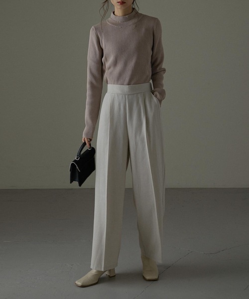 Fashion Letter（ファッションレター）の「チクチクしないハイネックコットンリブニットトップス（ニット/セーター・レディース・杢グレー/グレイッシュベージュ/ダークグリーン/バーガンディー/ブラック・LL～3L/M～Ｌ/4L～5L）」の13枚目の写真