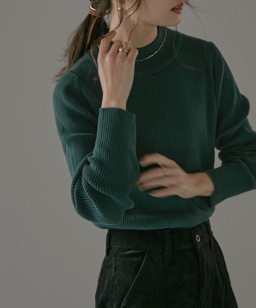 Fashion Letter（ファッションレター）の「チクチクしないハイネックコットンリブニットトップス（ニット/セーター・レディース・杢グレー/グレイッシュベージュ/ダークグリーン/バーガンディー/ブラック・LL～3L/M～Ｌ/4L～5L）」の9枚目の写真