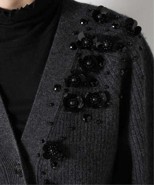 IENA - IENA スパンコール刺繍カーディガン IENA（イエナ）の「BLACK/スパンコール刺繍Vネックカーディガン