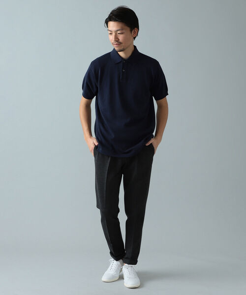 BEAMS F ニットポロシャツ 半袖 ネイビー 紺 ビームスエフ コットン BEAMS F ニットポロシャツ 半袖 ネイビー 紺 ビームスエフ