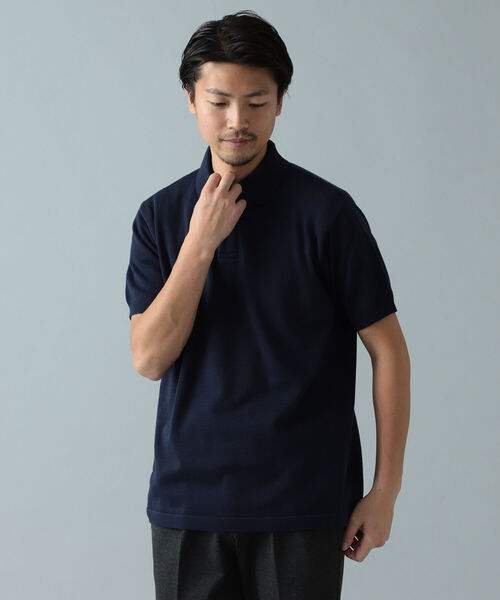 BEAMS F ニットポロシャツ 半袖 ネイビー 紺 ビームスエフ コットン BEAMS F（ビームスF）【別注】MORGANO / コットン ショート