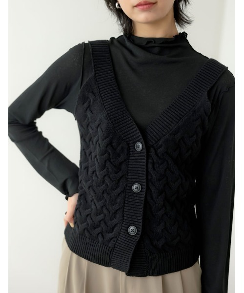 Re:EDIT(リエディ)の「ケーブルニットビスチェ(ニット/セーター・レディース・ブラック/ベージュ・LARGE/MEDIUM)」の2枚目の写真