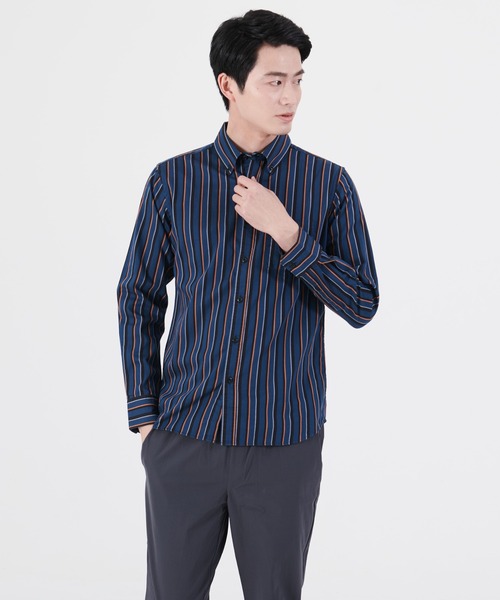 Blue Standard (ブルースタンダード)の「【BLUE STANDARD/ブルースタンダード】ラクケア イージーケア ツイルストライプボタンダウンシャツ(シャツ/ブラウス・メンズ・ブラック/ブルー/グリーン/ワイン/ダークブルー/ダークグリーン/スミクロ・MEDIUM/LARGE/X-LARGE)」の5枚目の写真