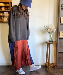 バイカラー パーカー×切り替えプリーツスカート ドッキングワンピース