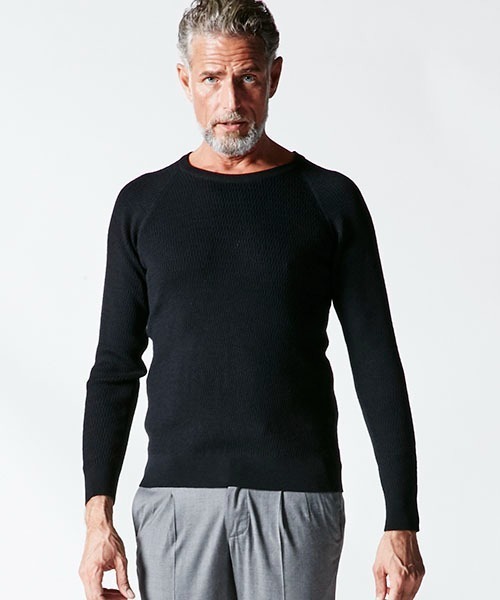 1 piu 1 uguale 3(ウノピゥウノウグァーレトレ)の「waffle Knit(ニット/セーター・メンズ・ブラック/グレー/ネイビー・Ⅲ/Ⅳ/Ⅴ/Ⅵ)」の10枚目の写真