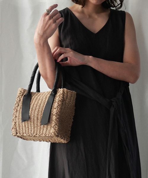 CURI BISCUI（キュリ　ビスキュイ）の「グログランテープ×トートカゴバッグ（トートバッグ・レディース・グレー/ブラウン/ベージュ×ブラック・FREE）」の3枚目の写真