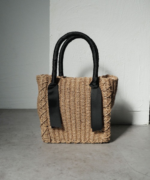 CURI BISCUI（キュリ　ビスキュイ）の「グログランテープ×トートカゴバッグ（トートバッグ・レディース・グレー/ブラウン/ベージュ×ブラック・FREE）」の19枚目の写真