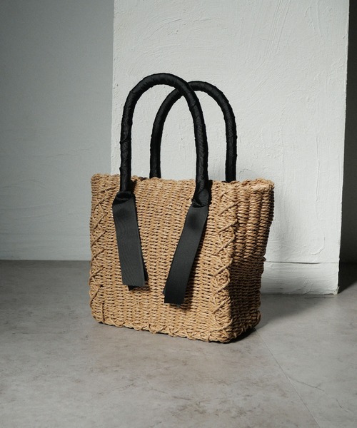 CURI BISCUI（キュリ　ビスキュイ）の「グログランテープ×トートカゴバッグ（トートバッグ・レディース・グレー/ブラウン/ベージュ×ブラック・FREE）」の13枚目の写真