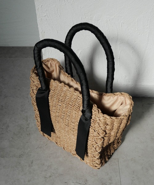 CURI BISCUI（キュリ　ビスキュイ）の「グログランテープ×トートカゴバッグ（トートバッグ・レディース・グレー/ブラウン/ベージュ×ブラック・FREE）」の7枚目の写真