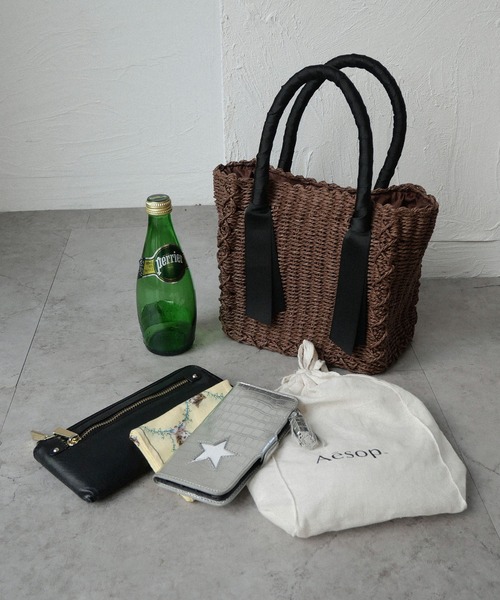 CURI BISCUI（キュリ　ビスキュイ）の「グログランテープ×トートカゴバッグ（トートバッグ・レディース・グレー/ブラウン/ベージュ×ブラック・FREE）」の11枚目の写真