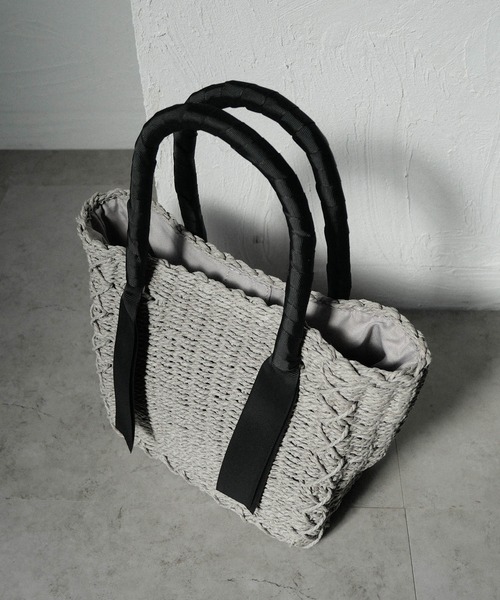 CURI BISCUI（キュリ　ビスキュイ）の「グログランテープ×トートカゴバッグ（トートバッグ・レディース・グレー/ブラウン/ベージュ×ブラック・FREE）」の15枚目の写真