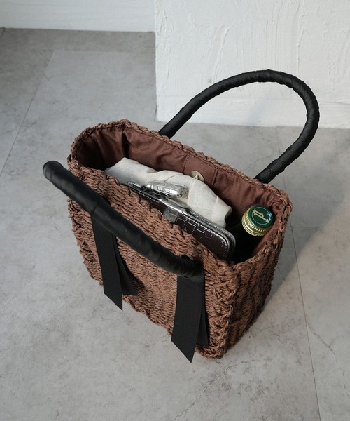 CURI BISCUI（キュリ　ビスキュイ）の「グログランテープ×トートカゴバッグ（トートバッグ・レディース・グレー/ブラウン/ベージュ×ブラック・FREE）」の8枚目の写真