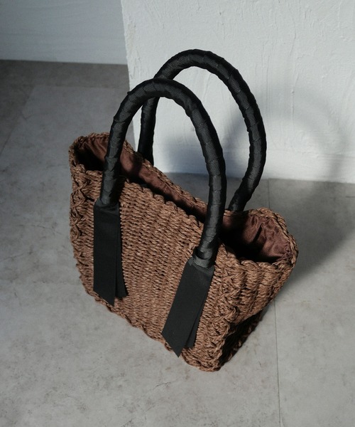 CURI BISCUI（キュリ　ビスキュイ）の「グログランテープ×トートカゴバッグ（トートバッグ・レディース・グレー/ブラウン/ベージュ×ブラック・FREE）」の5枚目の写真