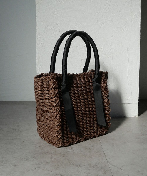 CURI BISCUI（キュリ　ビスキュイ）の「グログランテープ×トートカゴバッグ（トートバッグ・レディース・グレー/ブラウン/ベージュ×ブラック・FREE）」の20枚目の写真