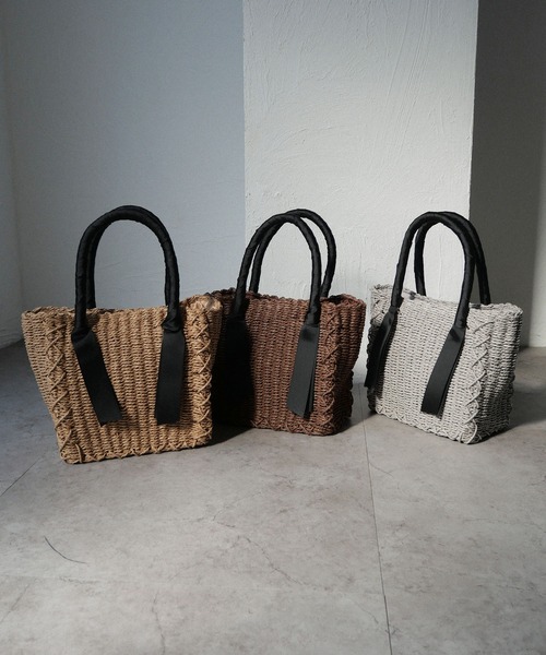 CURI BISCUI（キュリ　ビスキュイ）の「グログランテープ×トートカゴバッグ（トートバッグ・レディース・グレー/ブラウン/ベージュ×ブラック・FREE）」の16枚目の写真