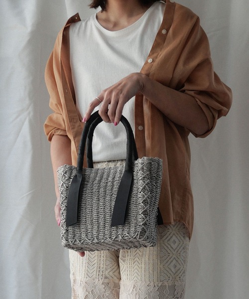 CURI BISCUI（キュリ　ビスキュイ）の「グログランテープ×トートカゴバッグ（トートバッグ・レディース・グレー/ブラウン/ベージュ×ブラック・FREE）」の4枚目の写真