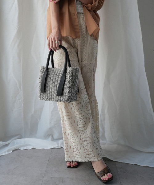 CURI BISCUI（キュリ　ビスキュイ）の「グログランテープ×トートカゴバッグ（トートバッグ・レディース・グレー/ブラウン/ベージュ×ブラック・FREE）」の6枚目の写真