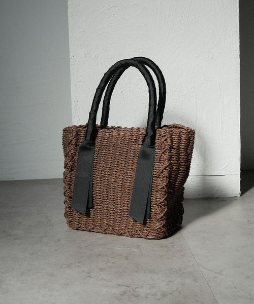 CURI BISCUI（キュリ　ビスキュイ）の「グログランテープ×トートカゴバッグ（トートバッグ・レディース・グレー/ブラウン/ベージュ×ブラック・FREE）」の10枚目の写真