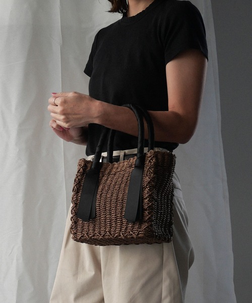 CURI BISCUI（キュリ　ビスキュイ）の「グログランテープ×トートカゴバッグ（トートバッグ・レディース・グレー/ブラウン/ベージュ×ブラック・FREE）」の9枚目の写真