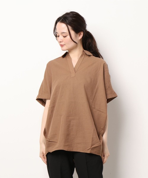 libelle more（リベル モア）の「フレンチリネン無地スキッパーブラウス（シャツ/ブラウス・レディース・オフホワイト/カーキ/ブラック/オレンジ/キャメル/レモンイエロー・M/L）」の4枚目の写真