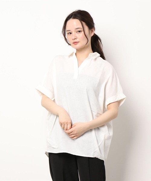 libelle more（リベル モア）の「フレンチリネン無地スキッパーブラウス（シャツ/ブラウス・レディース・オフホワイト/カーキ/ブラック/オレンジ/キャメル/レモンイエロー・M/L）」の2枚目の写真