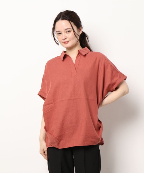 libelle more（リベル モア）の「フレンチリネン無地スキッパーブラウス（シャツ/ブラウス・レディース・オフホワイト/カーキ/ブラック/オレンジ/キャメル/レモンイエロー・M/L）」の6枚目の写真