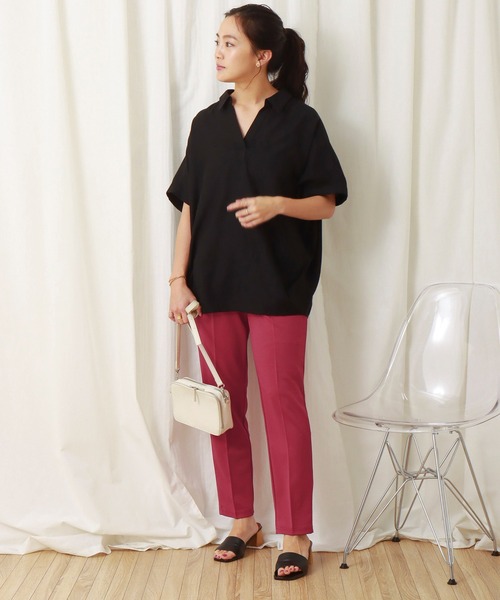 libelle more（リベル モア）の「フレンチリネン無地スキッパーブラウス（シャツ/ブラウス・レディース・オフホワイト/カーキ/ブラック/オレンジ/キャメル/レモンイエロー・M/L）」の9枚目の写真