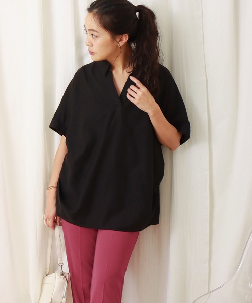 libelle more（リベル モア）の「フレンチリネン無地スキッパーブラウス（シャツ/ブラウス・レディース・オフホワイト/カーキ/ブラック/オレンジ/キャメル/レモンイエロー・M/L）」の12枚目の写真