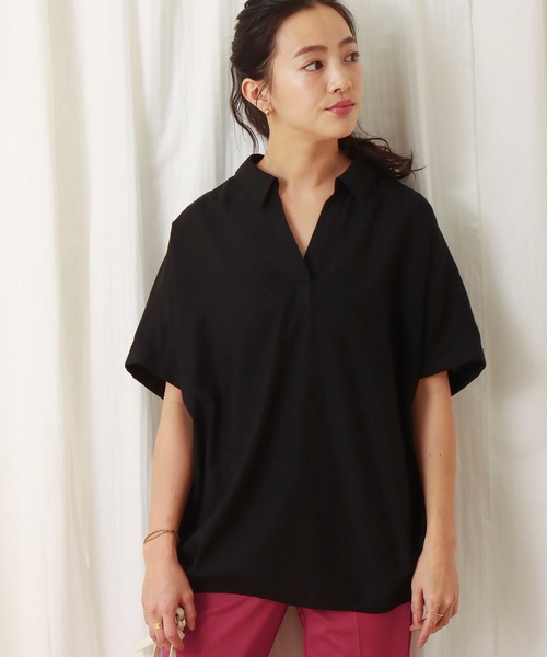 libelle more（リベル モア）の「フレンチリネン無地スキッパーブラウス（シャツ/ブラウス・レディース・オフホワイト/カーキ/ブラック/オレンジ/キャメル/レモンイエロー・M/L）」の13枚目の写真