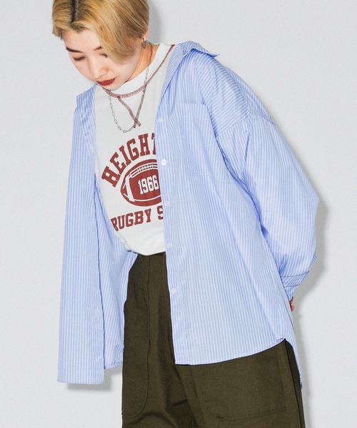 kutir(クティール)の「春カラーストライプビッグシャツ(シャツ/ブラウス・レディース・サックスブルー/グリーン/ピンク/イエロー・FREE)」の3枚目の写真