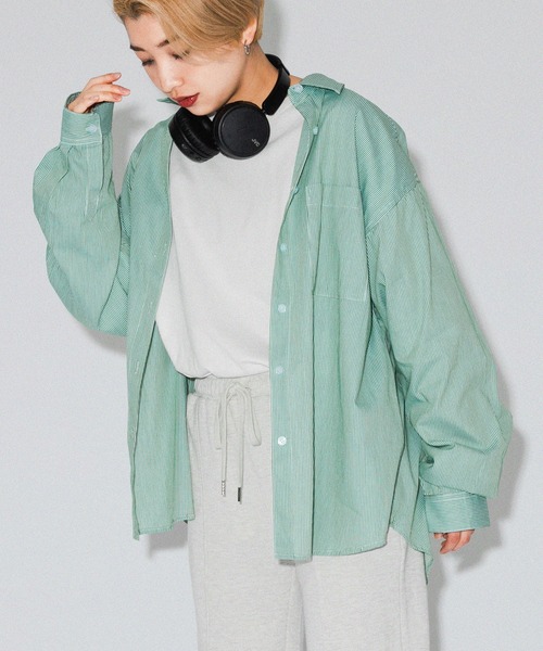 kutir(クティール)の「春カラーストライプビッグシャツ(シャツ/ブラウス・レディース・サックスブルー/グリーン/ピンク/イエロー・FREE)」の5枚目の写真