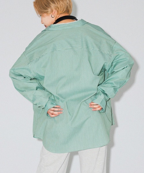 kutir(クティール)の「春カラーストライプビッグシャツ(シャツ/ブラウス・レディース・サックスブルー/グリーン/ピンク/イエロー・FREE)」の6枚目の写真