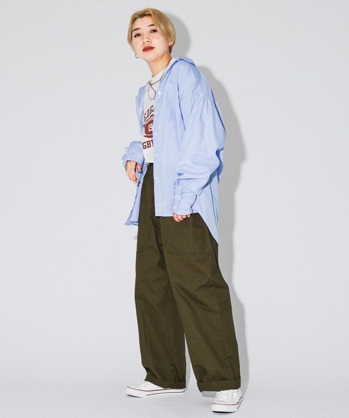 kutir(クティール)の「春カラーストライプビッグシャツ(シャツ/ブラウス・レディース・サックスブルー/グリーン/ピンク/イエロー・FREE)」の13枚目の写真