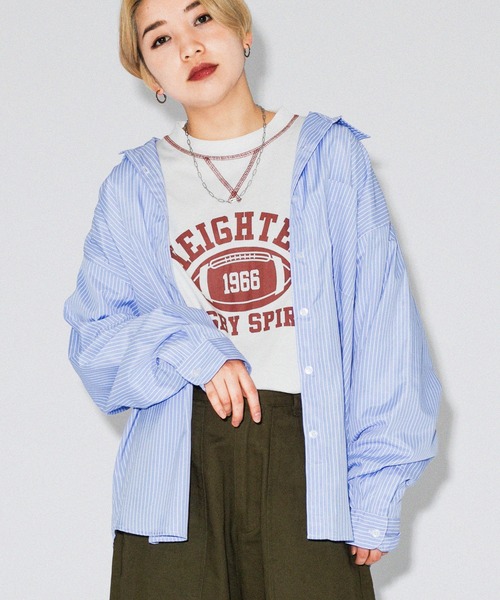 kutir(クティール)の「春カラーストライプビッグシャツ(シャツ/ブラウス・レディース・サックスブルー/グリーン/ピンク/イエロー・FREE)」の10枚目の写真