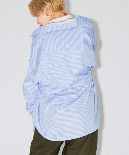 kutir(クティール)の「春カラーストライプビッグシャツ(シャツ/ブラウス・レディース・サックスブルー/グリーン/ピンク/イエロー・FREE)」の11枚目の写真