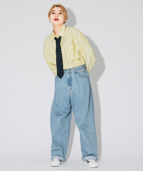 kutir(クティール)の「春カラーストライプビッグシャツ(シャツ/ブラウス・レディース・サックスブルー/グリーン/ピンク/イエロー・FREE)」の21枚目の写真