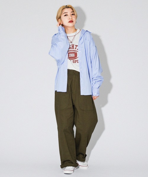 kutir(クティール)の「春カラーストライプビッグシャツ(シャツ/ブラウス・レディース・サックスブルー/グリーン/ピンク/イエロー・FREE)」の12枚目の写真